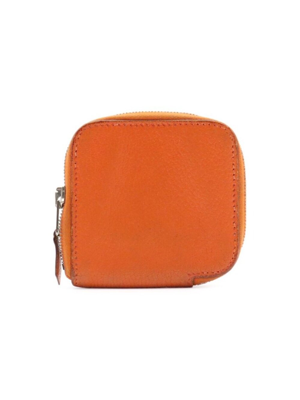 Hermes Azap Compact Mini Coin Purse Zip Around Chevre Mysore Leather Orange